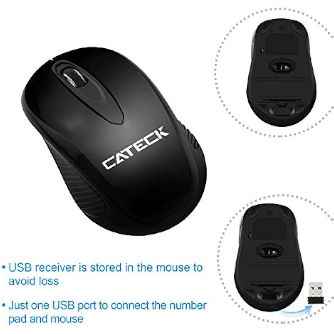 Numeric Keypad & Mouse Combo, Cateck 2.4G Wireless Mini USB Number Pad Keyboard and Mouse Combo with USB Receiver for Laptop Desktop PC Notebook- Just One USB Receiver