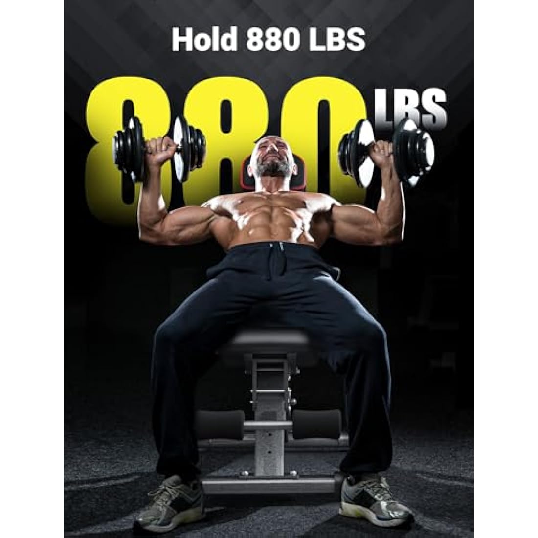 YOLEO 880LB Adjustable Weight Bench, Foldable Bench Press Stand, Extended Head, 90 Degree Workout Bench, 6'56'' User Height