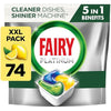 Fairy Platinum All-In-1 Dishwasher Tablets Bulk, 74 Tablets, Lemon, With Greasy Filter & Rinse Aid Action