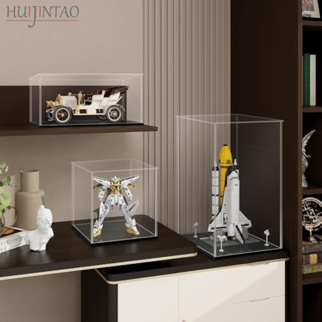 HUIJINTAO Clear Acrylic Display Case Countertop Box Cube Organizer Stand Dustproof Protection Showcase for Action Figures/Toys/Collectibles(10x10x14inch;25x25x35cm)
