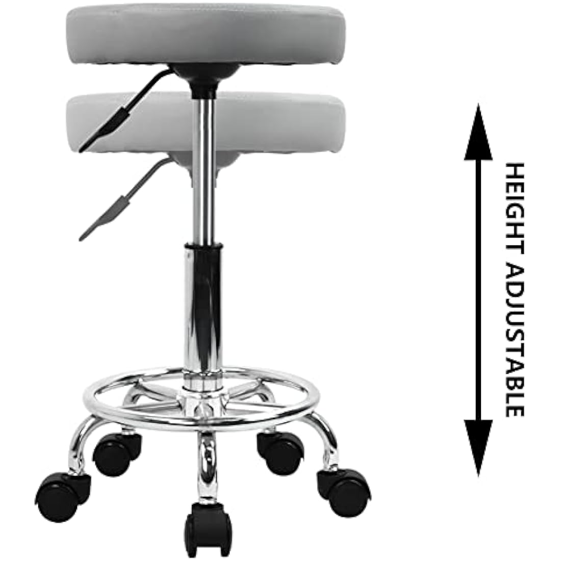 KKTONER PU Leather Round Rolling Stool with Foot Rest Swivel Height Adjustment Spa Drafting Salon Tattoo Work Office Massage Stools Task Chair Small (Gray)
