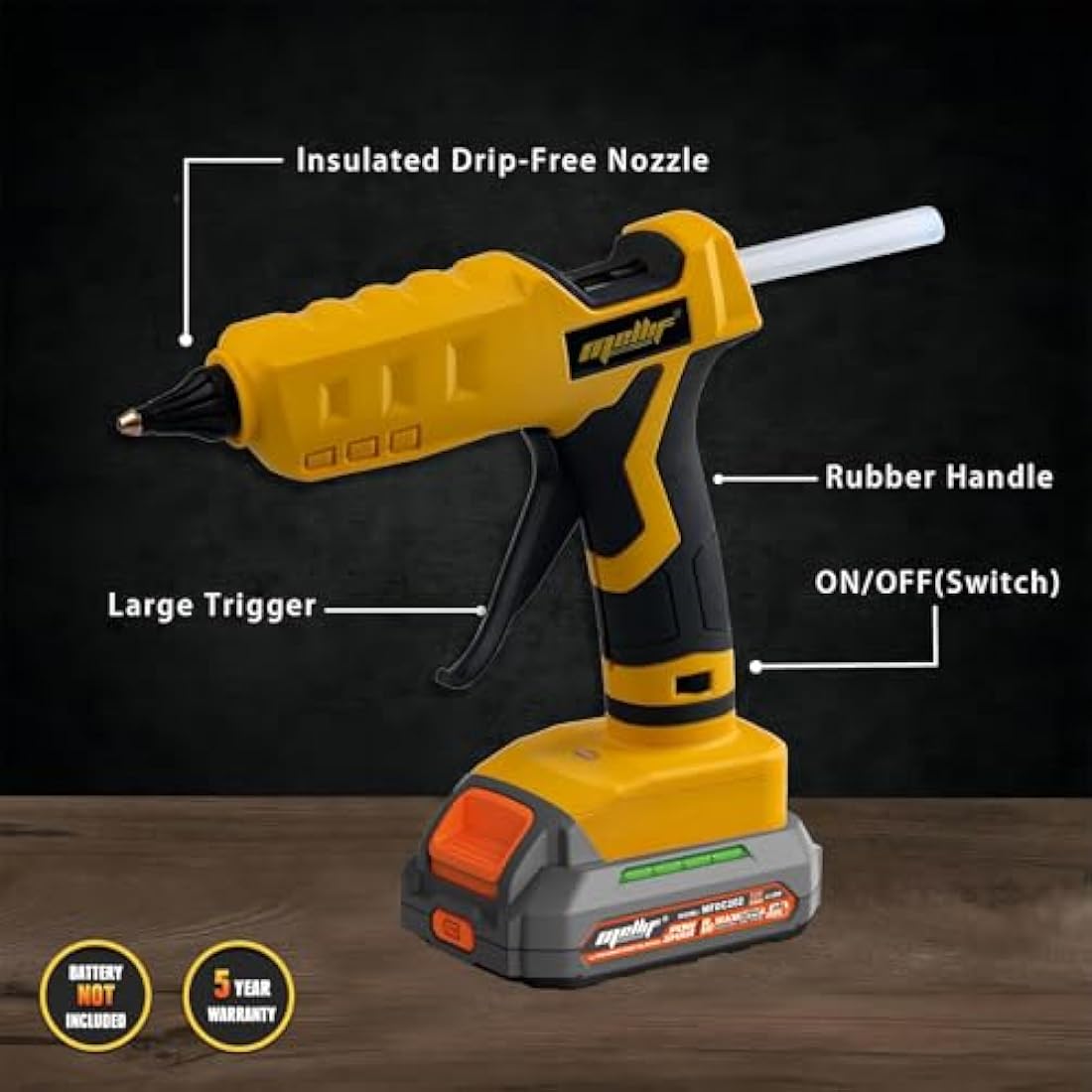 100W Hot Glue Gun Cordless,Compatible with Dewalt 18v Battery Powered Full Size 11mm Sticks (Tool Bare, no Battery, no Charger)