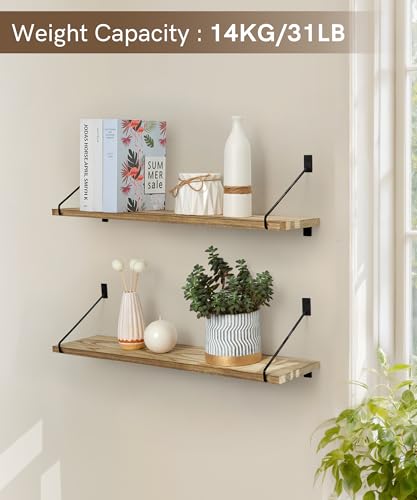 Petrala Floating Shelves Wooden for Wall Rustic Hanging Shelves Wall Mounted Shelf Long 60cm for Kitchen Bedroom Bathroom Living Room Hallway Display