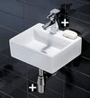 Square Wall Hung Ceramic Basin with Square Mixer tap and Waste