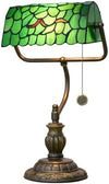 Blivuself Tiffany Style Green Bankers Desk Lamp Stained Glass Lamps Tree Leaf Vintage Bedroom Bedside Study Pull Chain Reading Desk Light Retro Office Led Adjustable Nightstand Antique Accent Deskla