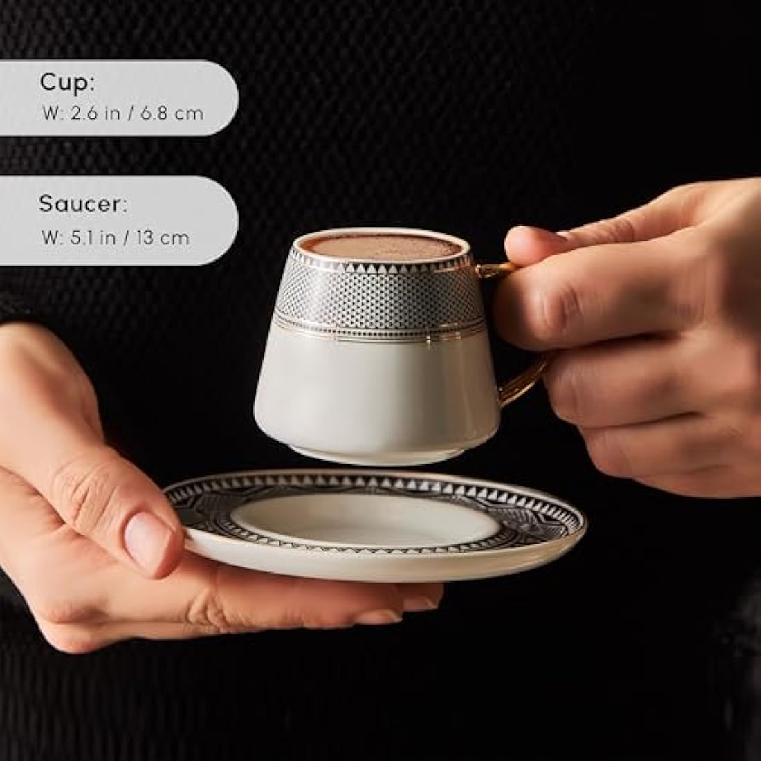 KARACA Globe Turkish Coffee Cup Set for 6 People, Small Porcelain Espresso Cups Set, 12 Piece Coffee Cups with Saucers, Ideal for Serving Arabic Coffee, Greek Coffee (80ml)