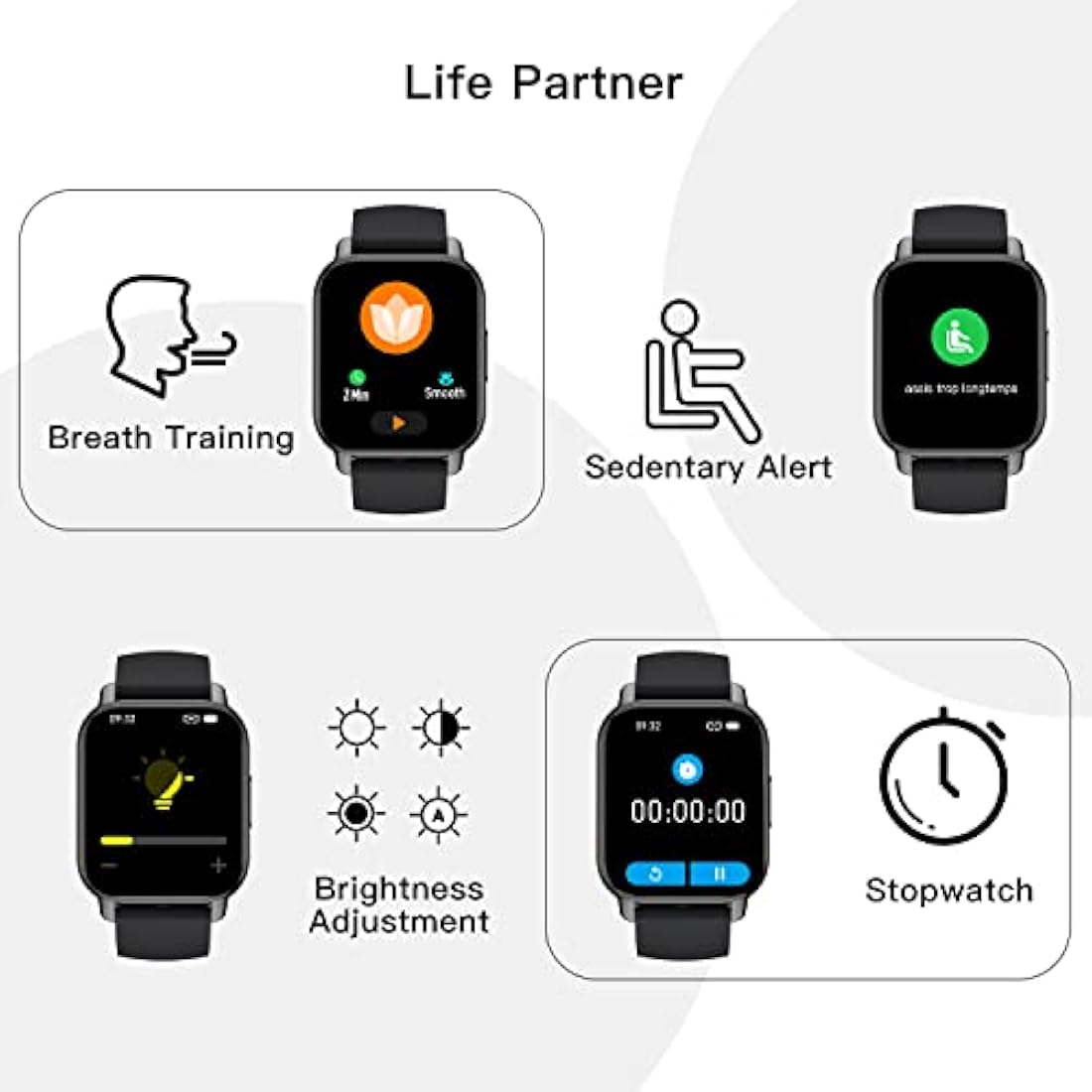 Popglory Smart Watch for Women Men Answer/Make Calls, 1.85" Smartwatch 44mm 2 Straps & Split Screen, 100+ Sports Fitness Watch with Blood Pressure/Oxygen/Heart Rate Monitor for iOS and Android