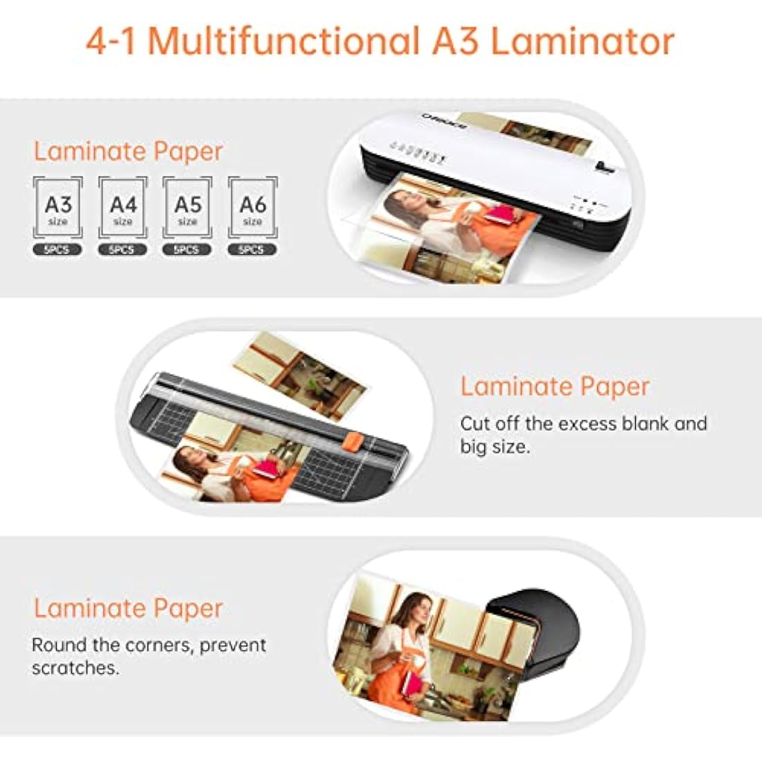 A3 Laminator, 5 in 1 Laminator Machine 13 Inches with 20 Laminating Pouches A3 A4 A5 A6, Cold and Thermal Laminating Machine with Paper Cutter and Corner Rounder, Fast Warm up and No Bubbles