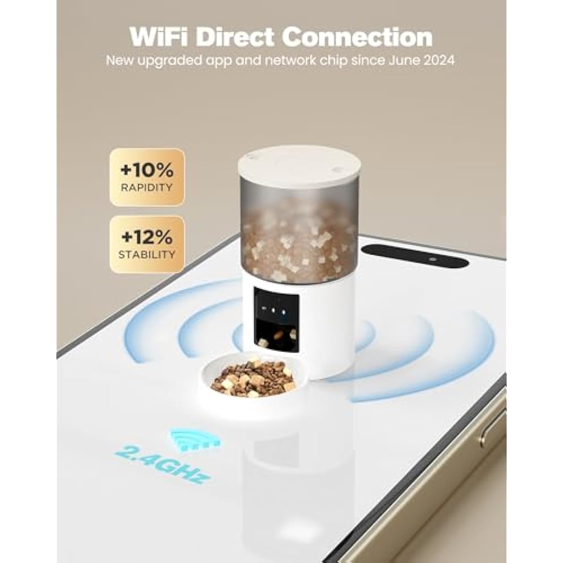Automatic Cat Feeder Cat Food Dispenser with Timer: Auto Cat Bowls APP Control - Electric Dog/Cat Feeder 2.4GHz WiFi - Pet Automatic Feeder with 10s Voice Recorder White 6L