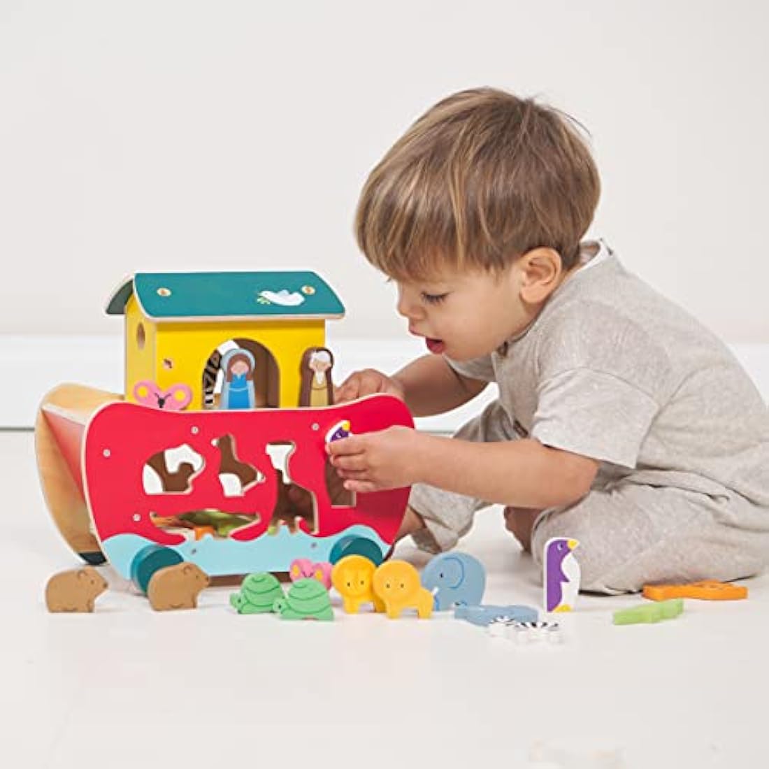 Tender Leaf Toys Noah's Shape Sorter Ark - Wooden Animal Shape Sorting Game