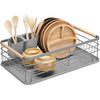 Navaris Dish Drainer Rack - Draining Rack with Beechwood Handles, Cutlery Holder and Drip Tray - Washing Up Dishes Drying Rack for Kitchen Sink - Grey