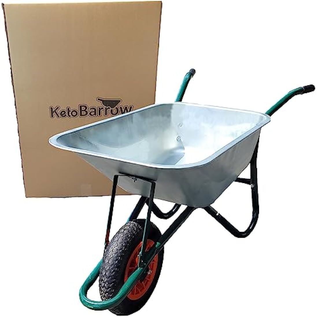 Metal Wheelbarrow - Galvanised with Pneumatic Tyre Professional Garden Wheelbarrow - 100 Litre