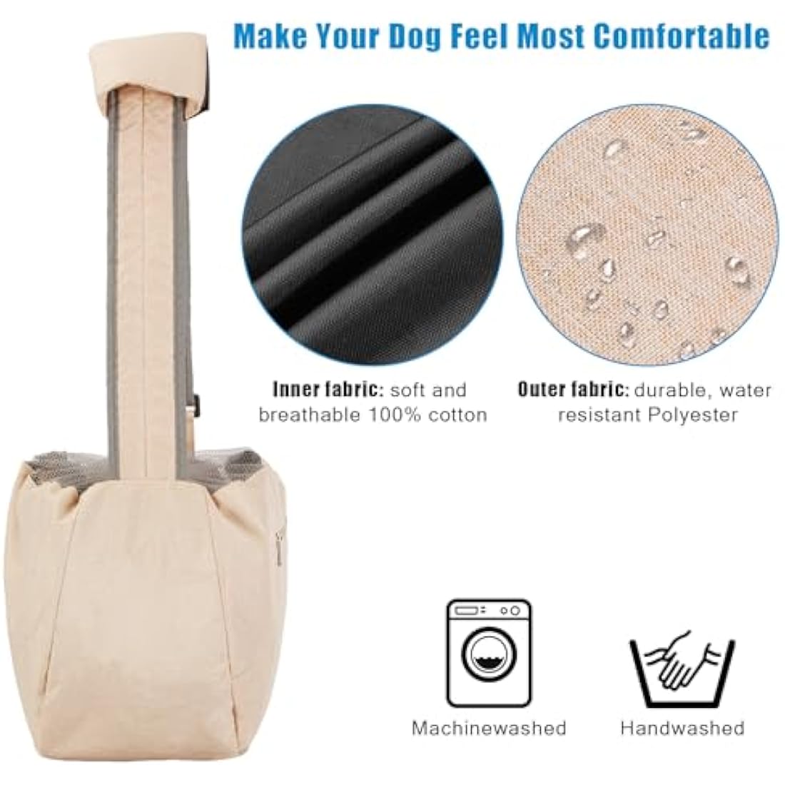 Ownpets Pet Sling Carrier, Fits 6.5 to 9kg Medium Dog/Cat Sling Carrier Reversible and Hands-Free Dog Bag with Adjustable Strap and Pocket Shoulder Pad for Outdoor Travel Hiking, Cream-Colored