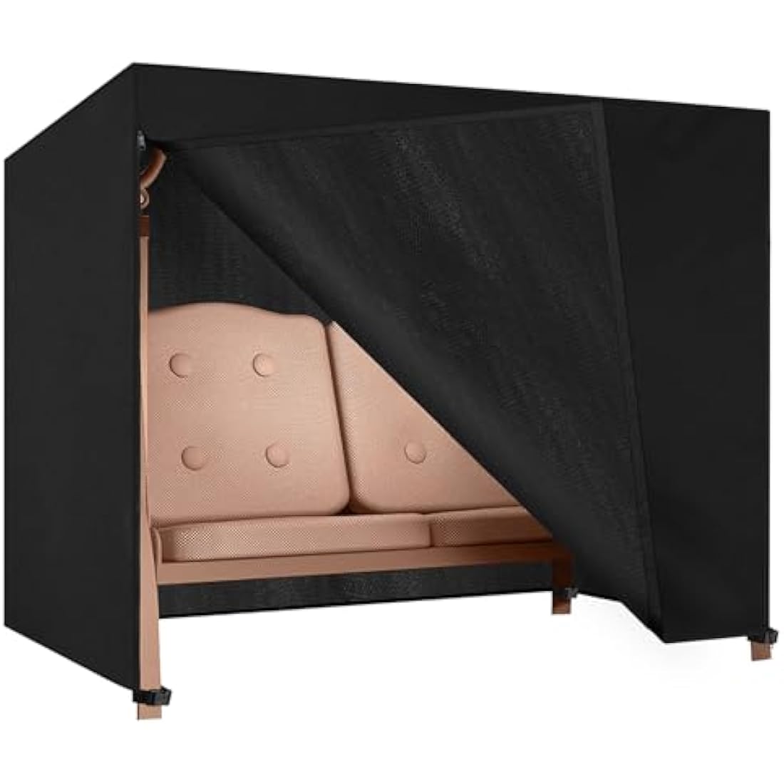 Dokon 3 Seater Garden Swing Covers Waterproof Heavy Duty Oxford Fabric Outdoor Swinging Chair Cover Windproof Anti-UV Patio Garden Hammock Cover with Zips (215x125x170cm) - Black