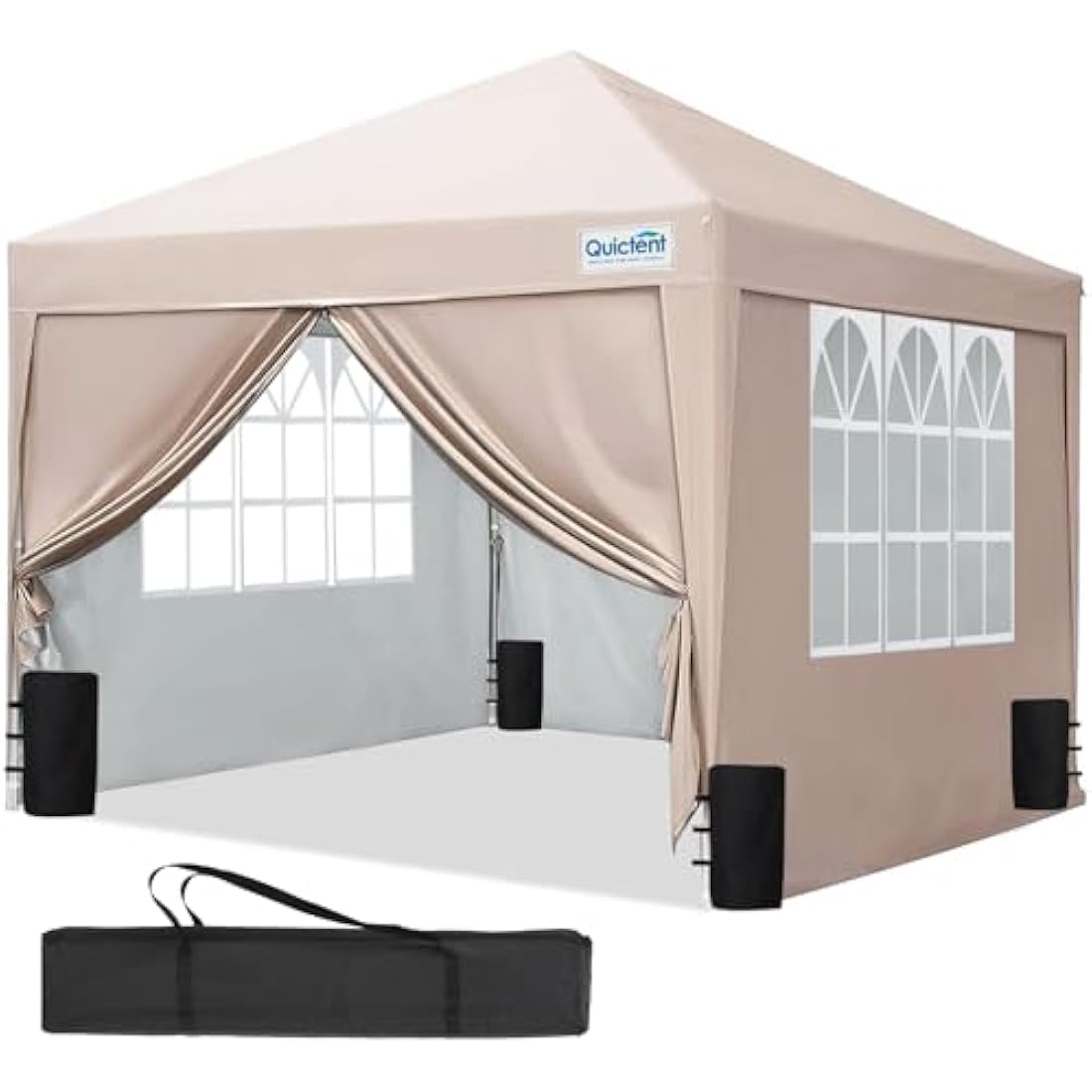 Quictent Pop Up Canopy Gazebo with Removable Sidewalls, Adjustable Height Event Shelter, 3x3m (10x10ft) Portable Tent for Garden Party, Camping, Beige