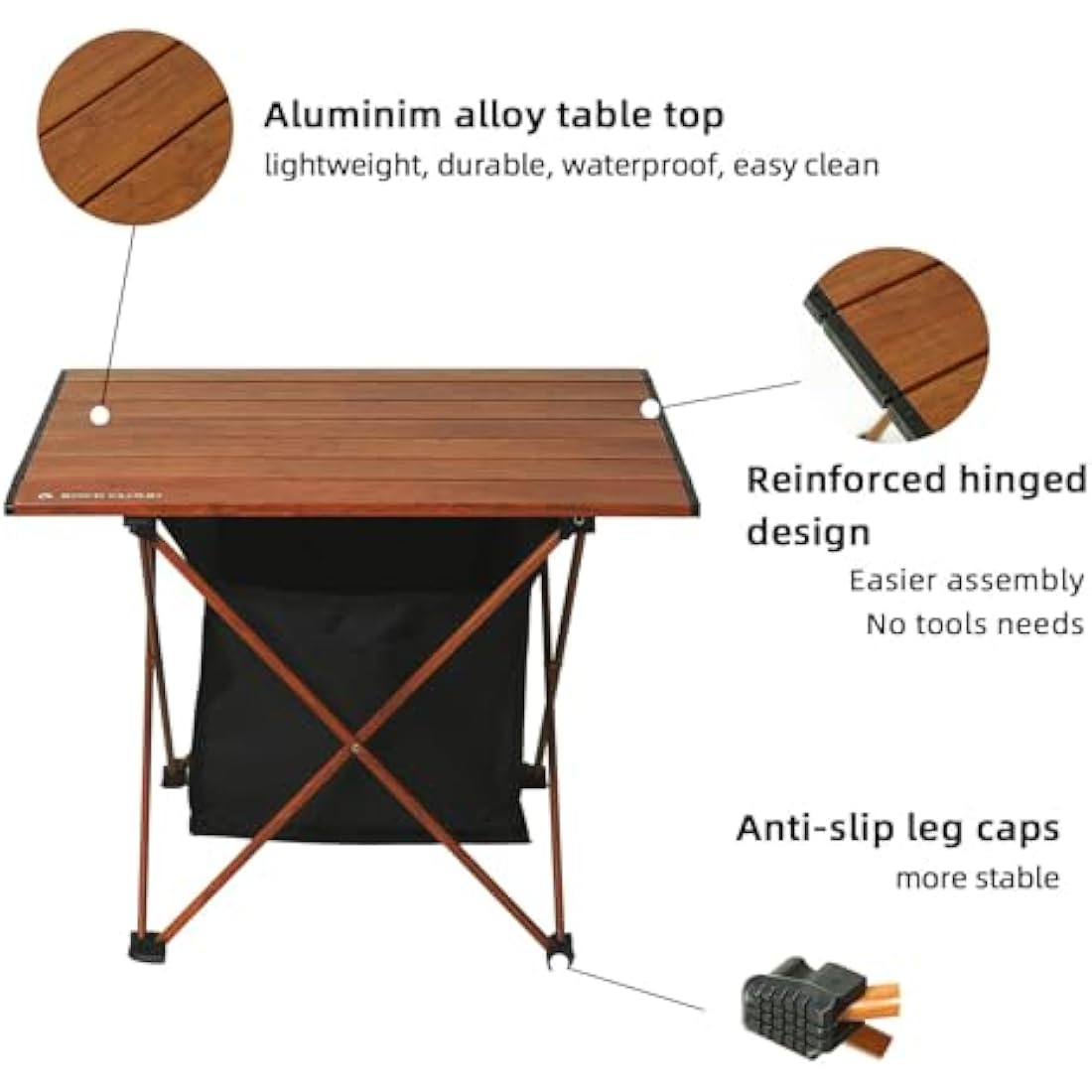 ROCK CLOUD Portable Camping Table With Storage Bag Ultralight Aluminum Folding Beach Table Camp for Camping Hiking Backpacking Outdoor Picnic, Wood Grain,with Storage Bag