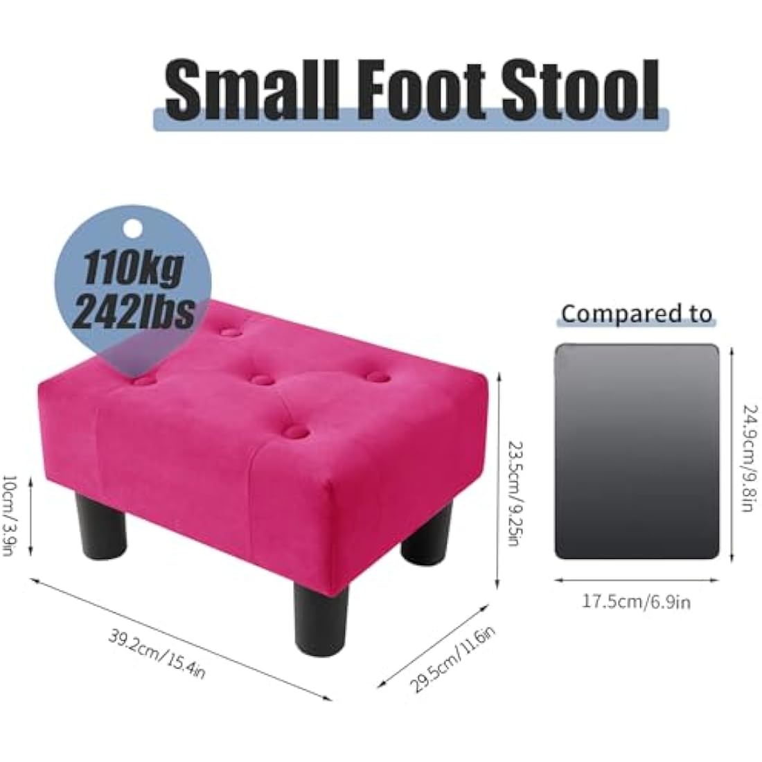 BRIAN & DANY Small Foot Stool, Velvet Footstool with Legs, Footstools for Living Room, Ottoman Footrest Extra Seating for Entryway, Rose Red