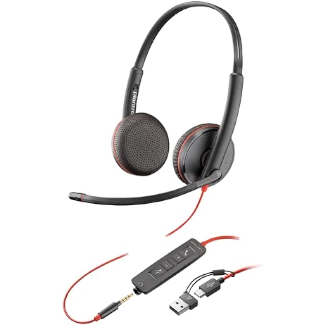 Poly Blackwire 3225 Wired Headset - Noise-Canceling Mic – Stereo Design - Connect to PC/Mac/Mobile via USB-C, USB-A, or 3.5mm - Works w/Teams, Zoom