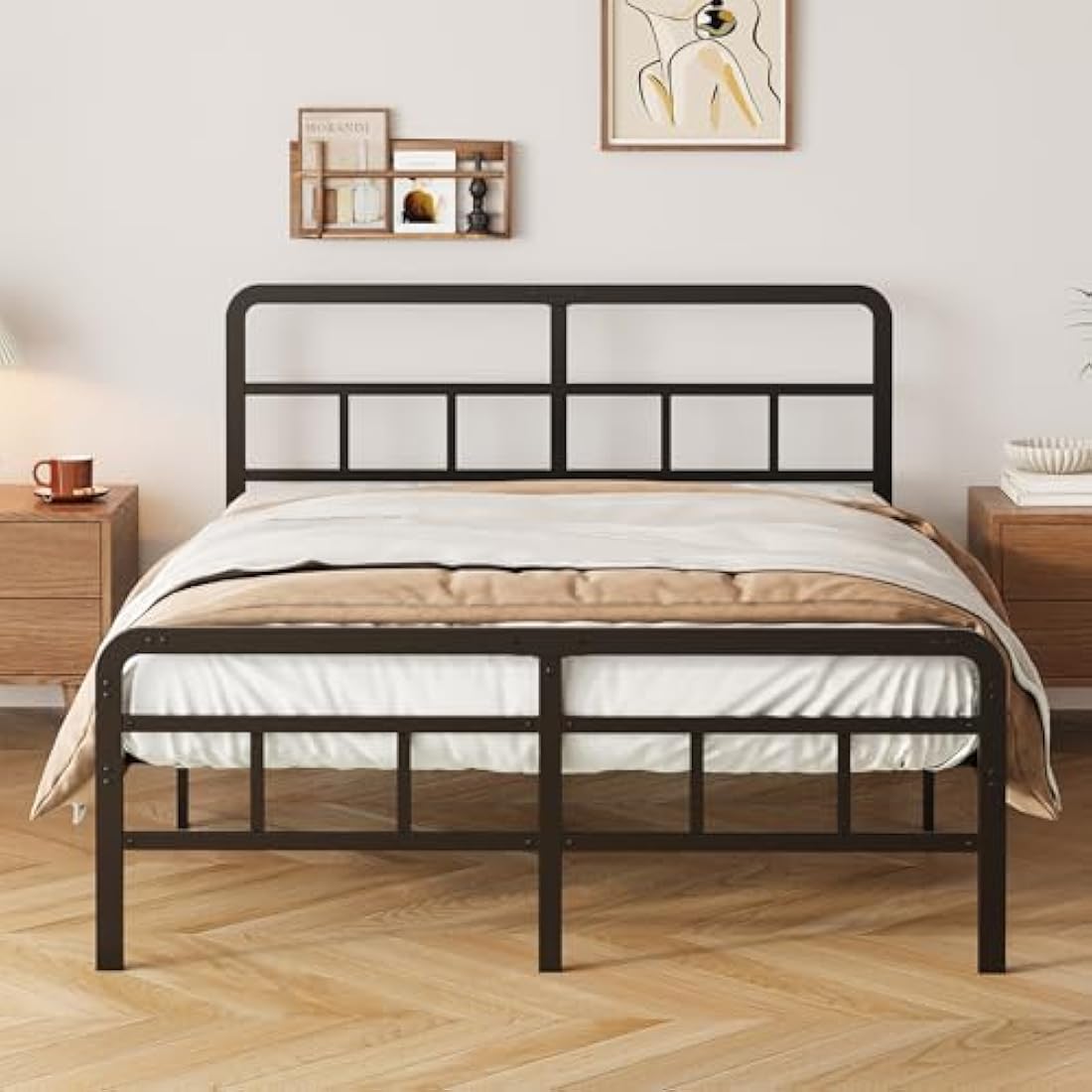 Yicensen Super King Bed Frame with Curved Headboard and Footboard 180x200 cm, Black Super King Platform Bed with Heavy Metal Slats for Stable Support, No Box Spring Needed, Noise Free, Easy Assembly