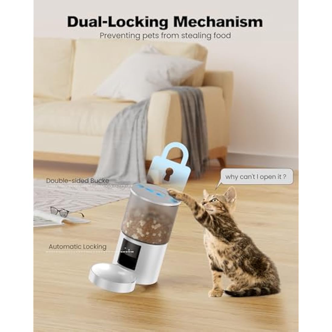 Automatic Cat Feeder Cat Food Dispenser with Timer: Auto Cat Bowls APP Control - Electric Dog/Cat Feeder 2.4GHz WiFi - Pet Automatic Feeder with 10s Voice Recorder White 6L