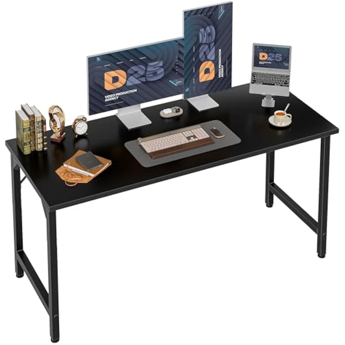 Grandder 120 cm Computer Desk, Home Office Desk Study Writing Kid Table, Simple PC Gaming Desk, Adjustable Feet, Black