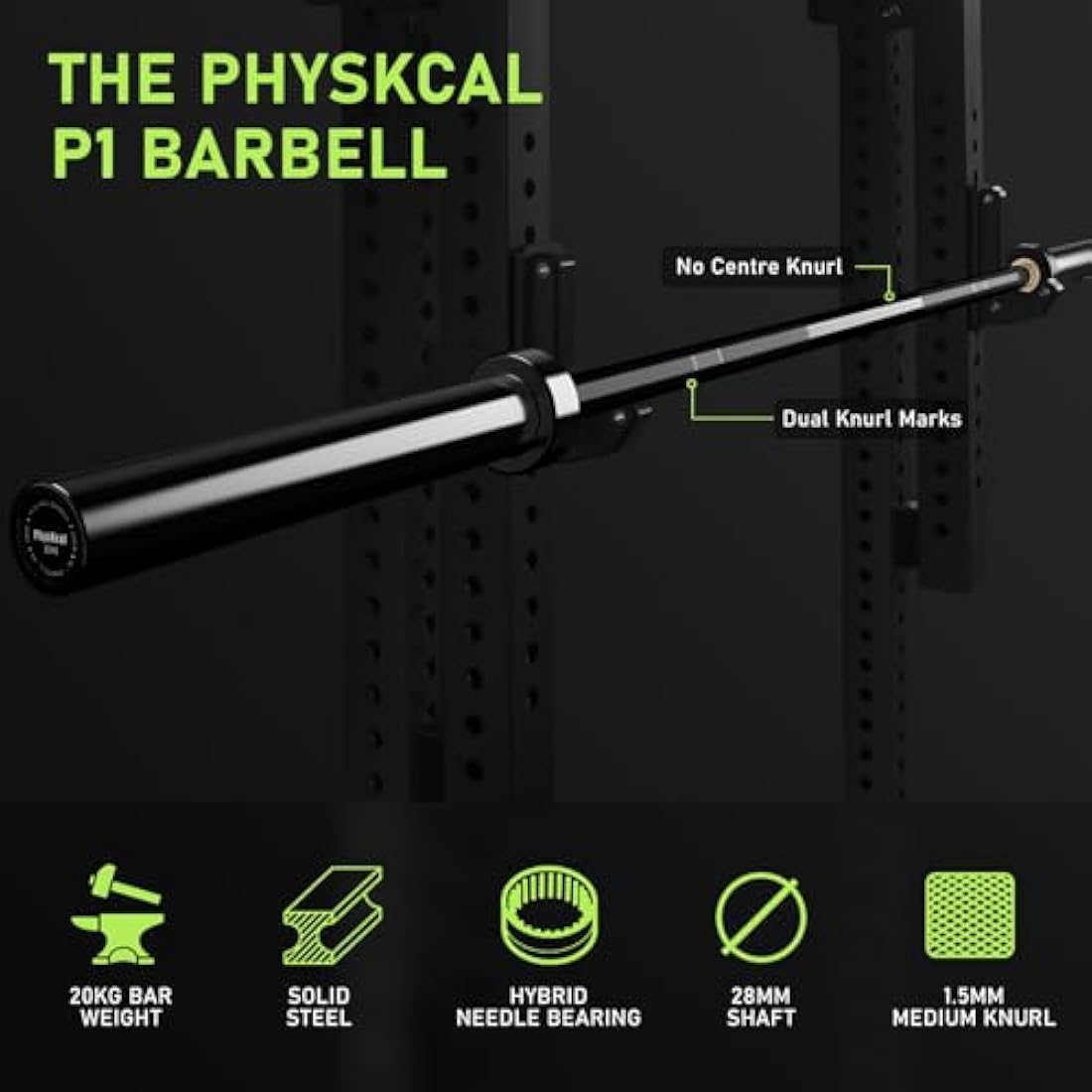 PhysKcal Olympic Barbell, 15kg/20kg Multipurpose Bar, 6.6ft/7.2ft Men's and Women’s Barbell for Weightlifting Powerlifting, 2 Inches Barbell Bar for Squat, Bench Press, Deadlift