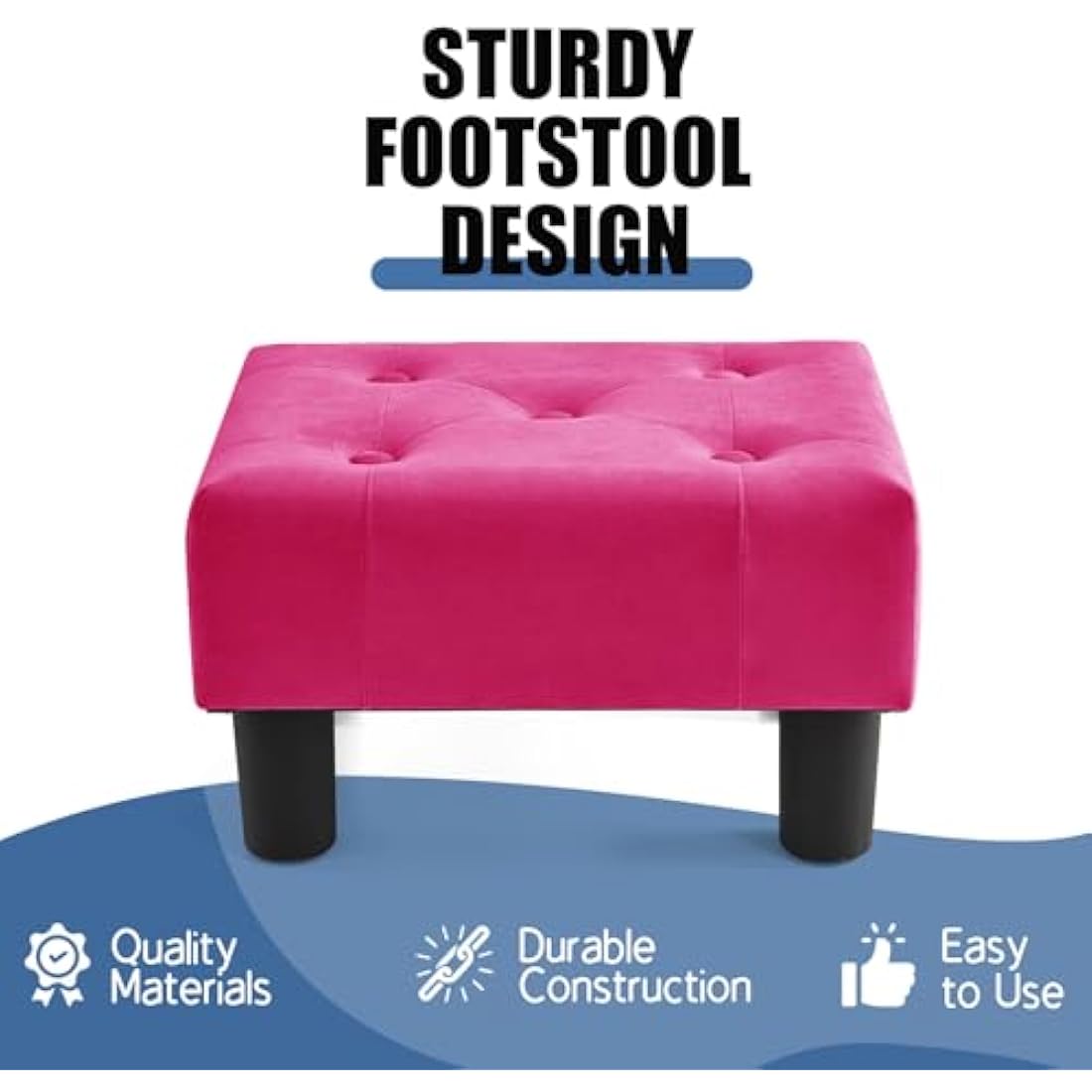 BRIAN & DANY Small Foot Stool, Velvet Footstool with Legs, Footstools for Living Room, Ottoman Footrest Extra Seating for Entryway, Rose Red