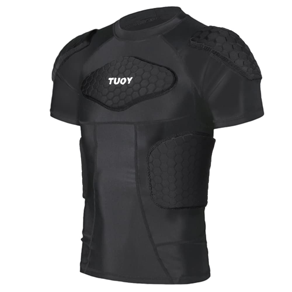 DGYAO Padded Comprssion T Shirt, Mens Rugby Safe Guard Top for Chest Rib Shoulder Protector X-Large