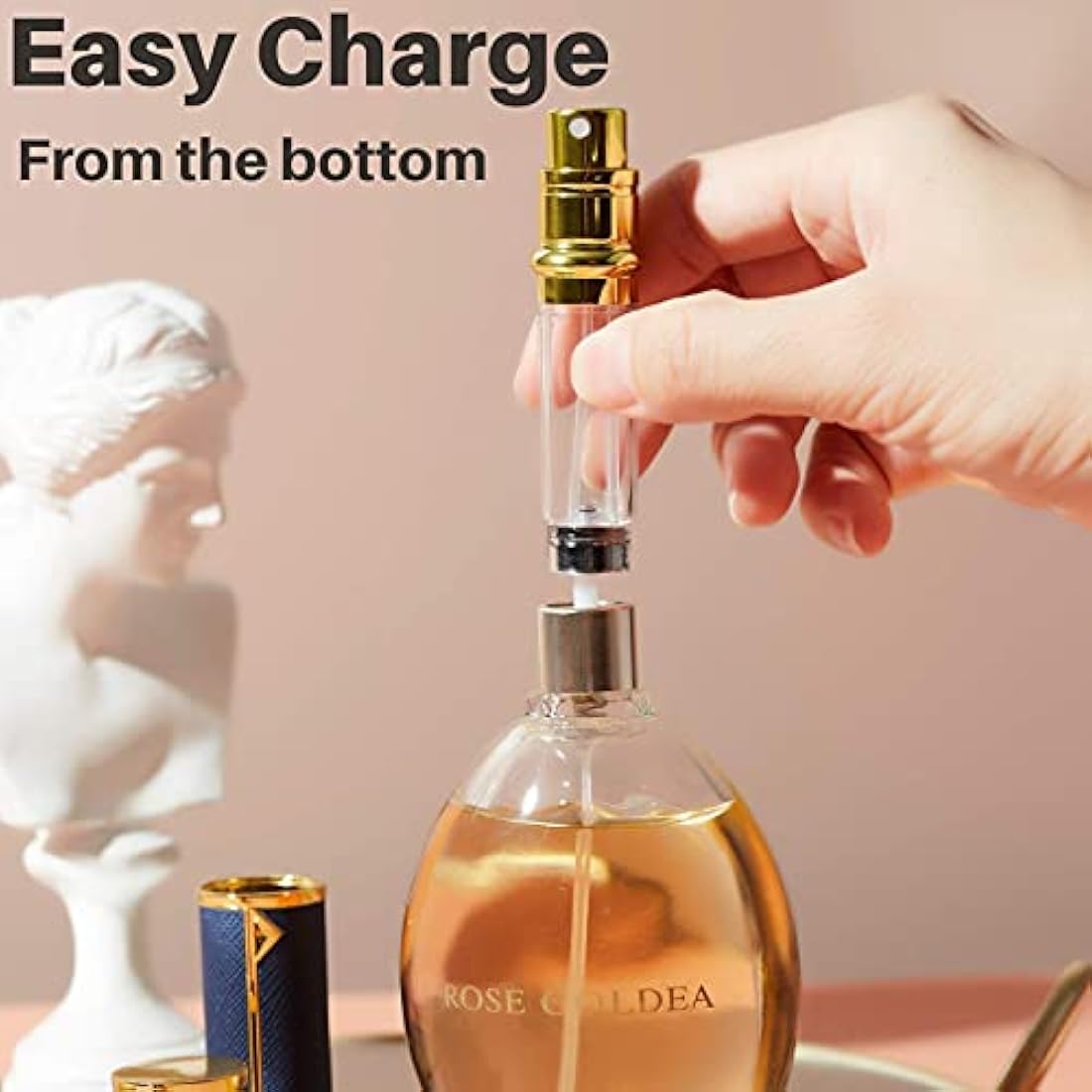 BRARIOS Refillable Portable Mini Perfume Atomiser for Travel, 5ml Luxury Empty Leakproof Pump Perfume Spray bottle Atomiser for Man and Woman (Blue(GD))