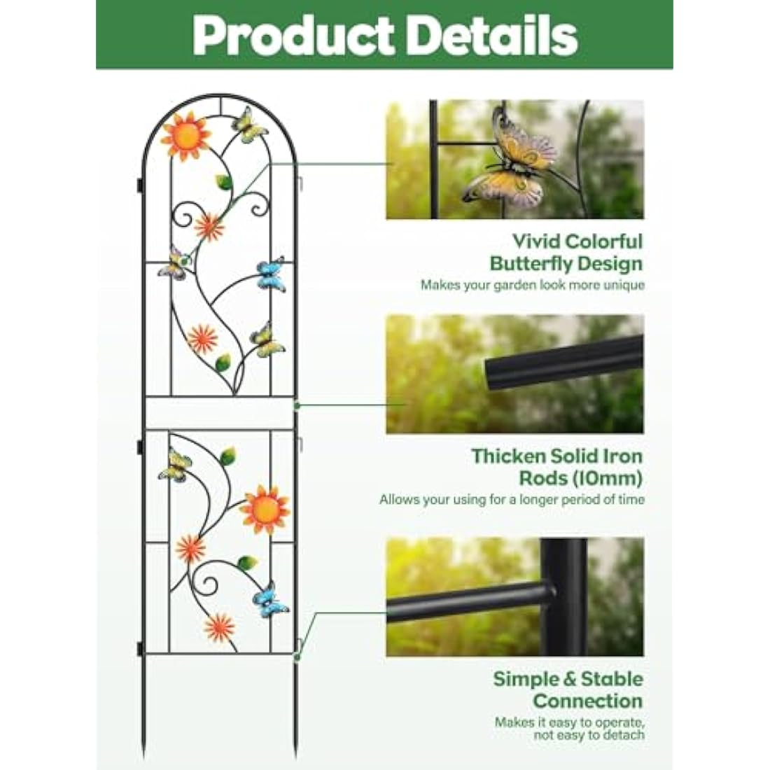 2.2 M Garden Trellis for Climbing Plants, Kalolary 4 Pack Colorful Butterfly Garden Climbing Trellises Frame Rustproof Metal Potted Plant Climbing Support for Backyard Outdoor Flower Vegetable Vines