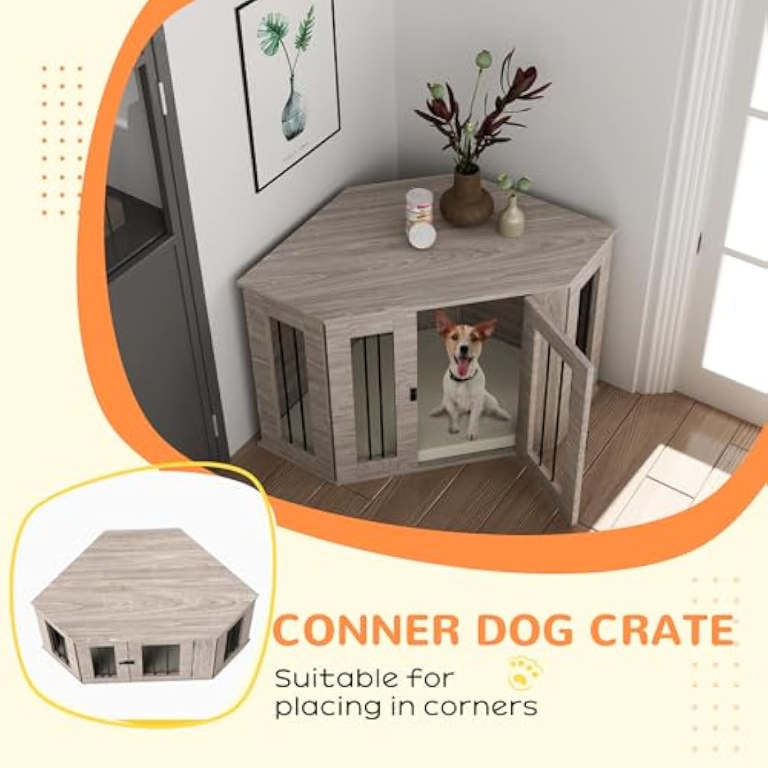 PawHut Dog Crate Furniture, Side Table Dog Kennel with Cushion, Large Door, for Medium Dogs - Walnut Brown