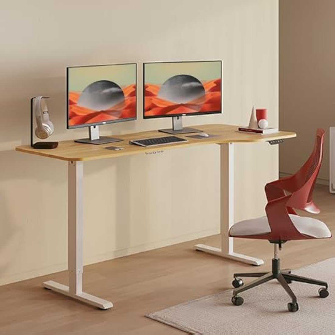 SANODESK 160×75CM Electric Standing Desk Height Adjustable Corner Standing Desk Sit Stand Table Adjustable Desk with Memory Smart Pannel for Home Office