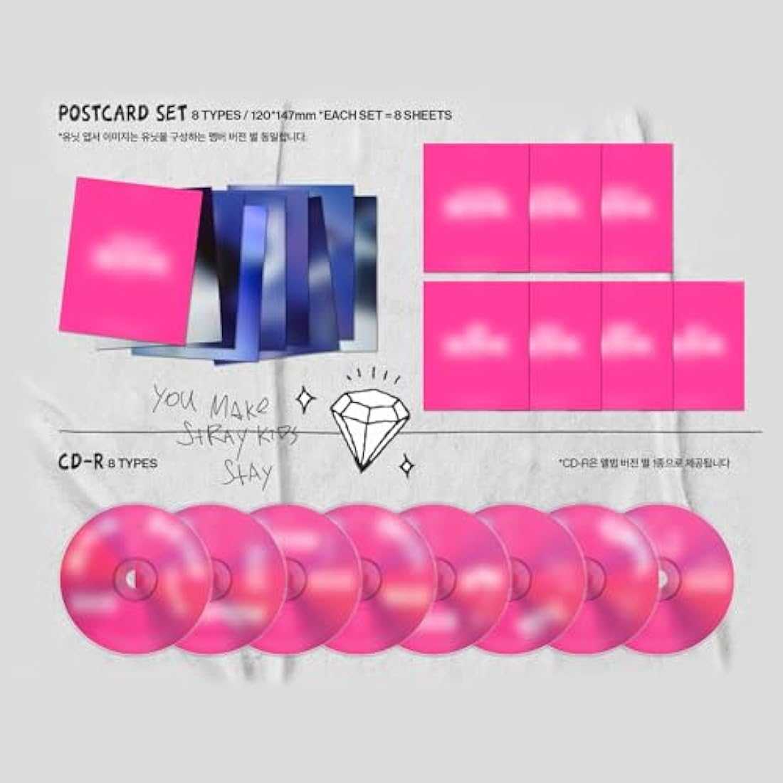 Stray Kids - -Rock-STAR (POSTCARD Ver. - SET) Out Box + Postcard Set + CD-R + Lyrics Paper + Mini Folded Poster + Photocard + 8 Smart Cleaner