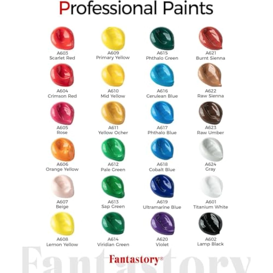 fantastory Acrylic Paint Set 24 Colors (2 oz / 60ml Each), Non Toxic, Non Fading, Waterproof, Acrylic Paint Kit for Artwork & DIY Projects on Canvas, Wood, Glass, Clay, Fabric, Ceramic, Paper, Canvas