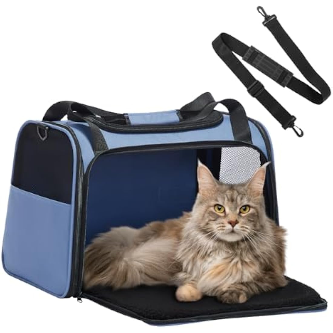 Petsfit Cat Carrier Large Up to 12KG, Cat Carrier for 2 Cats with Extendable Fleece Mat,Small Dog Travel Bag Carrier with Safety Leash for Puppy for Car Use, Blue，50 * 33 * 33CM