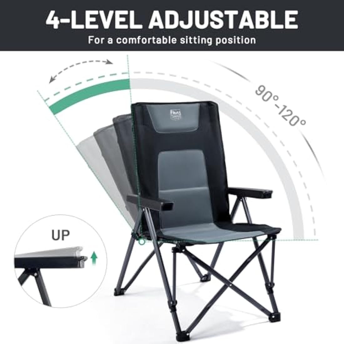 TIMBER RIDGE Folding Camping Chairs for Adults 260kg Capacity, Oversized Foldable Padded Heavy Duty Garden Chair with Adjustable Backrest, Portable Beach outdoor Picnic Dining Recliner
