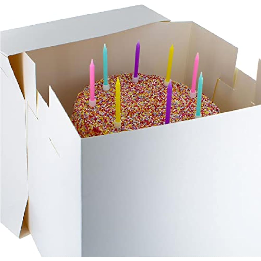 Culpitt 14" Round Silver Cake Drum Board & Tall White Box Combo, 14 x 14 x 12 Inch Square Box and Matching Circle Set for Tiered or Decorated Transport