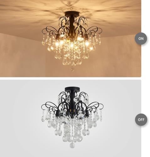 WUZUPS Crystal Chandelier 5-Light Pendant Ceiling Light Modern Lighting Fixture for Bedroom Hallway Bar Kitchen Bathroom, H 45 x W 50, E14 Base, Black