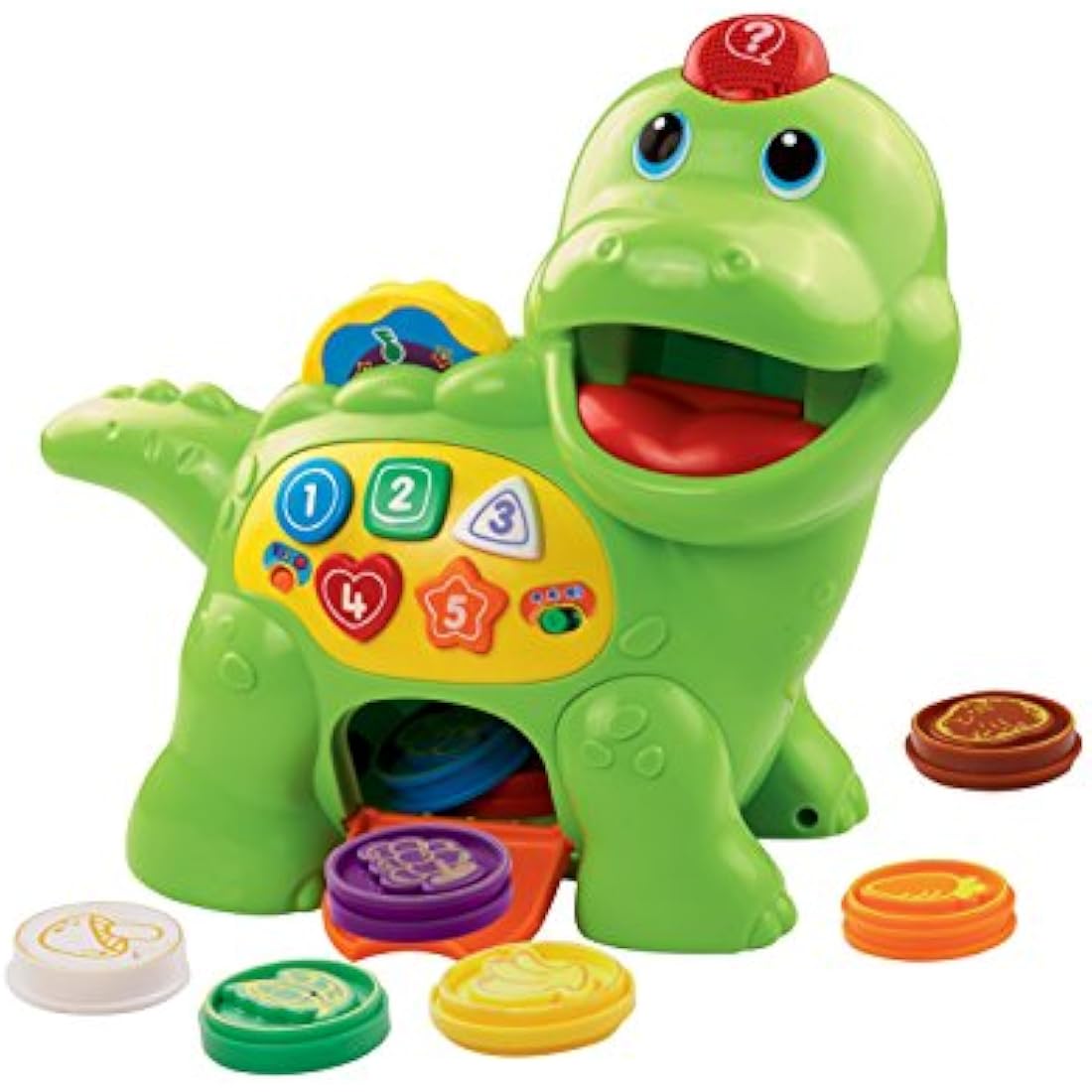 VTech Baby Feed Me Dino | Musical Baby Toy with Numbers, Counting Music & Shapes | Interactive Light Up Toy Suitable From 1, 2, 3 Year Olds Boys & Girls, Green, 27 x 12.3 x 26 cm