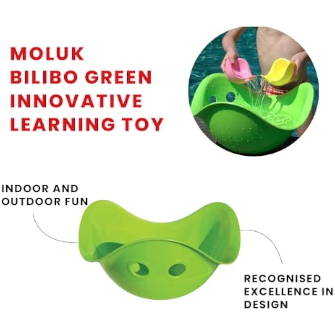 MOLUK Bilibo Endless Play Possibilities for Kids, Motor Skills Toy for Children from 2 Years, Play and Spin Seat, Imaginative Learning Toy, Hand-Eye Coordination, Travel-Friendly, Non-Toxic, Green
