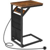 HOOBRO C Shaped Side Table with Charging Station, Sofa Side Table with Storage Bag, Narrow Bedside Table with Power, Laptop Table for Sofa, Small Spaces, Living Room, Rustic Brown and Black EBF28KSF01