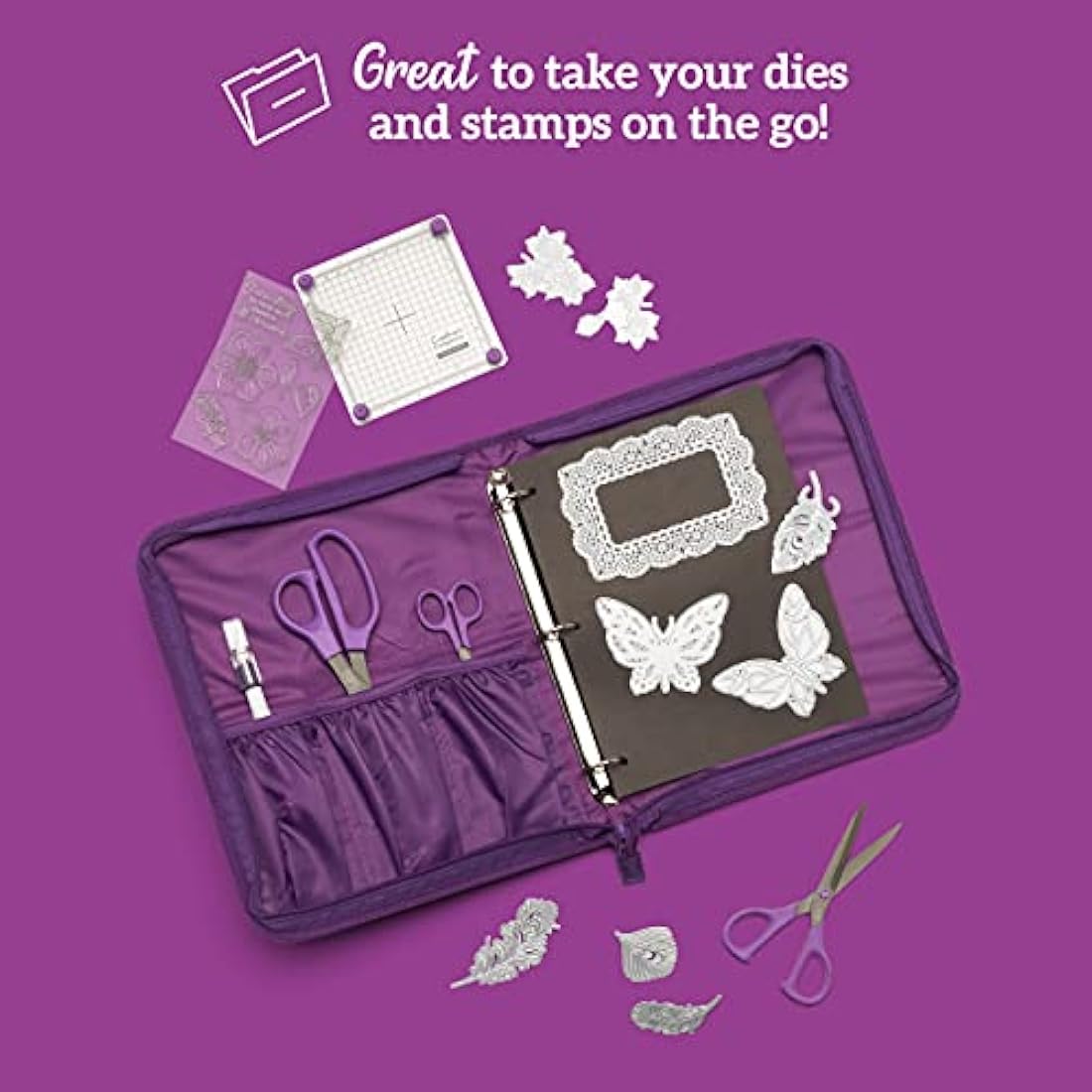 Crafter’s Companion Metal Die & Stamp Storage Folder Large - Holds Panels 9” x 11” - Includes Zip Closure Perfect for Crafting on The Go, Purple