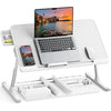 Laptop Bed Table, SAIJI 100% Eco-friendly wooden planks, Laptop Stand with Drawer, Folding Legs, 40kg Load, Angle Height Adjustable, Reading, Eating on Bed, Sofa, Laptop Lap Desk (White 23.6*12.6in)