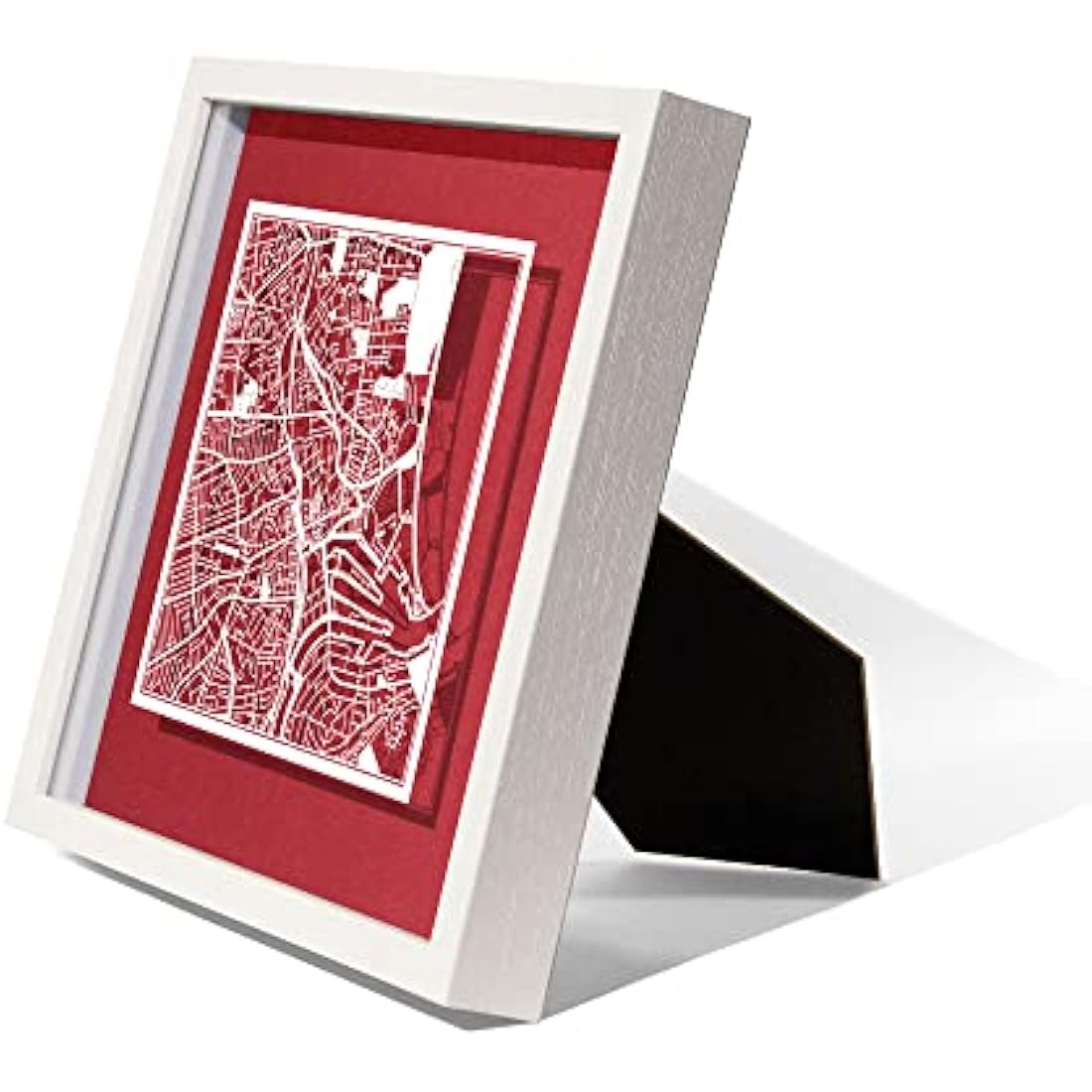 O3 DESIGN STUDIO Aberdeen Paper Cut Map framed, White map, White frame, 23x23 cm, Gift Boxed, 4 background color, self-changing, Paper Art
