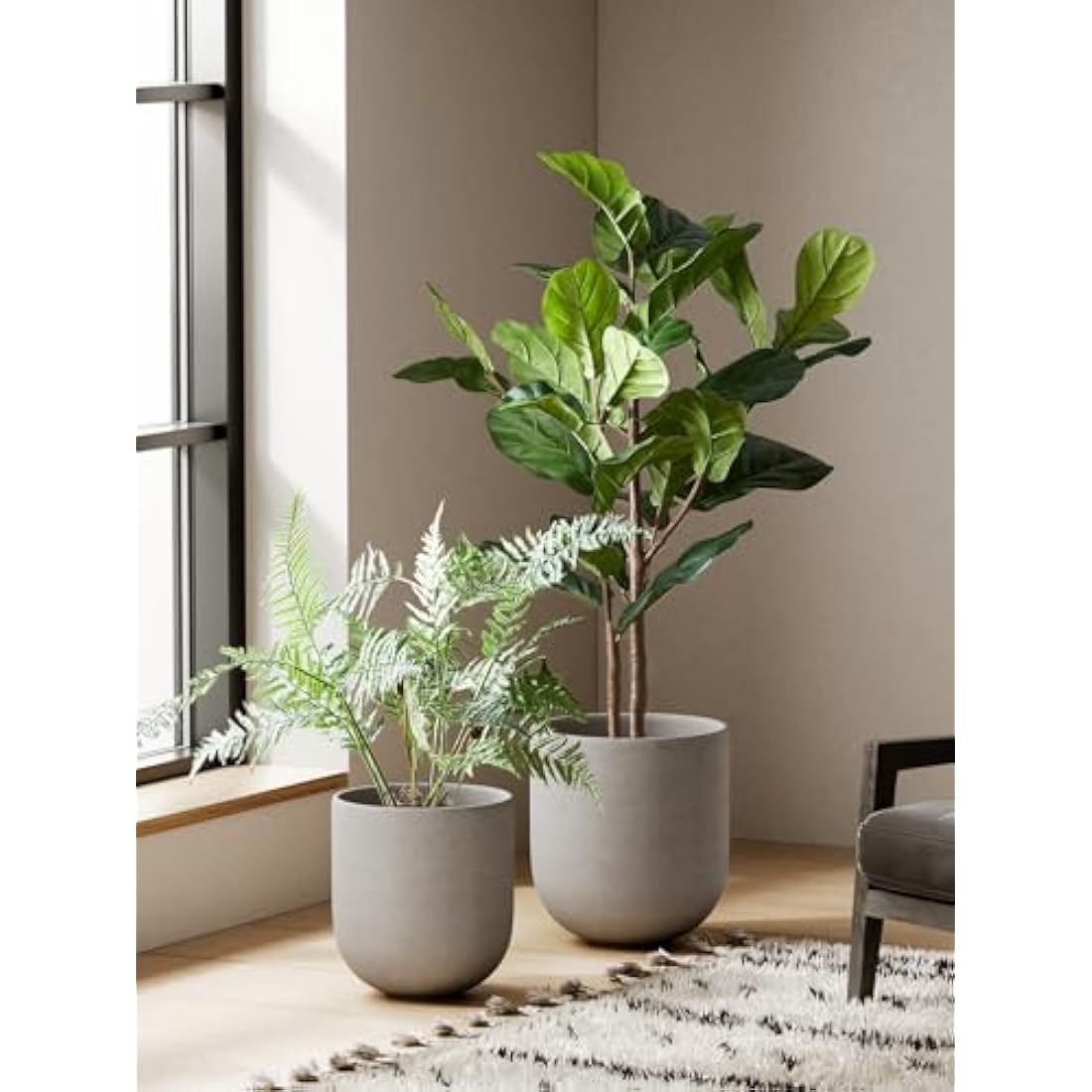 LE TAUCI 30 cm Pots for Plants, Ceramic Large Planters for Indoor Plants, Indoor Plant Pots for Home Garden Patio Office, Outdoor Flower Pots with Drainage Holes and Rubber Plug, Grey