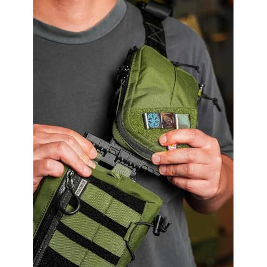 TACTICAL GEEK Block E4.0 EDC Compact Waist Pouch, Utility Pocket Organizer with Elastic Cord, Nylon Dual-Directional Zippers Tool Pouch, Multi-Purpose Small Gadget Organization for Daily Carry, Green