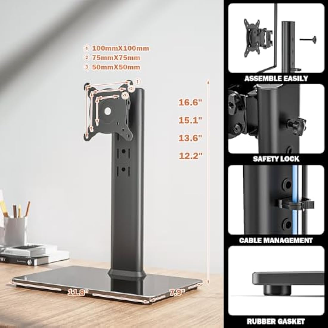 2 Pack Single LCD Computer Monitor Free-Standing Desk Stand Riser for 13 inch to 32 inch Screen with Swivel, Height Adjustable, Rotation, Holds One (1) Screen up to 35kgs
