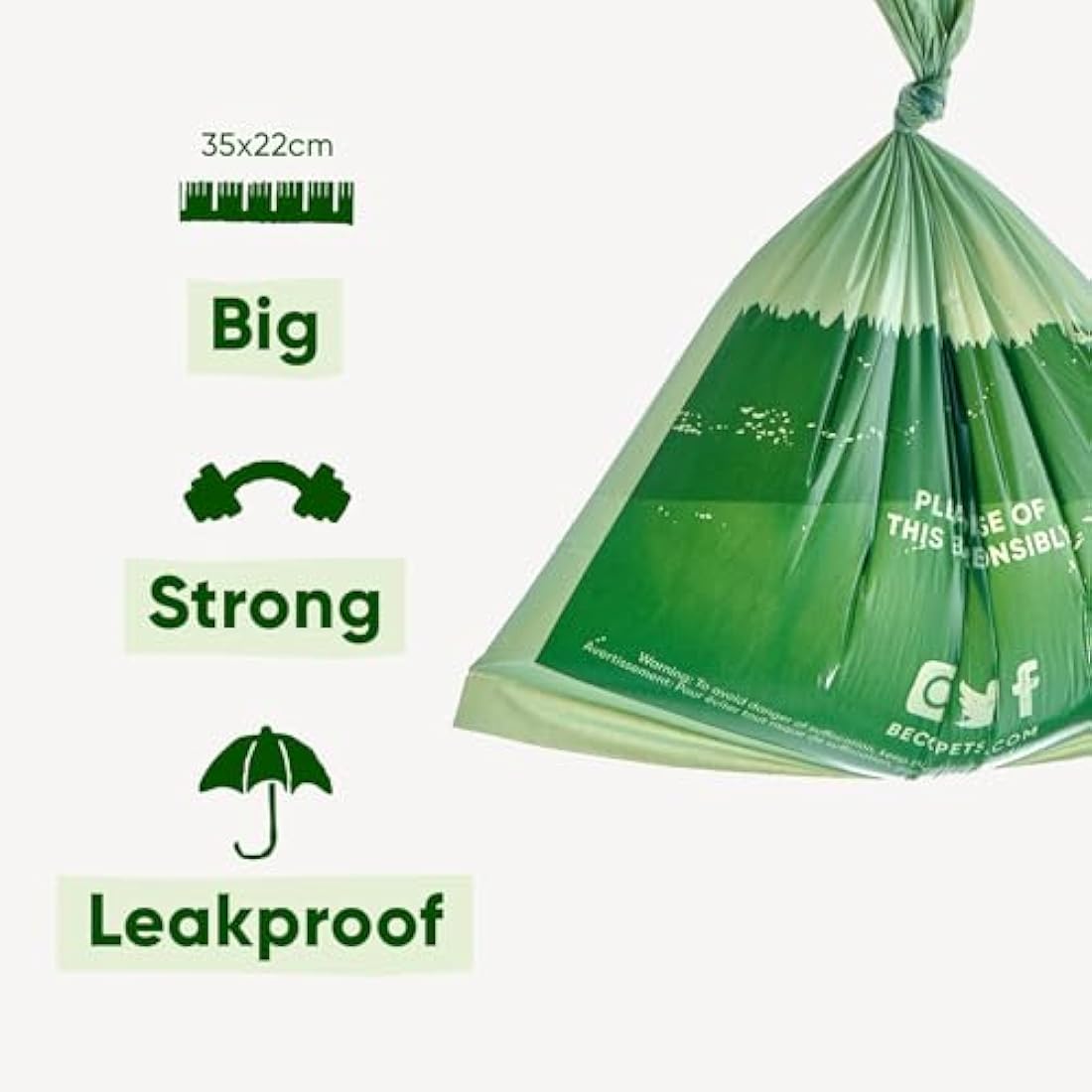 Beco Dog Poop Bags Rolls - Strong & Large - 720 Bags (48 Rolls of 15) and 1x Dispenser, Unscented, Dispenser Compatible for Dog Waste