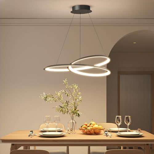 Mikeru Modern Hanging Chandelier with Memory 3000k/4500k/6500k Kitchen Island Pendant Light, Height Adjustable 1.5M Ceiling Pendant Light for Kitchen, Dining Room, Living Room, Bedroom