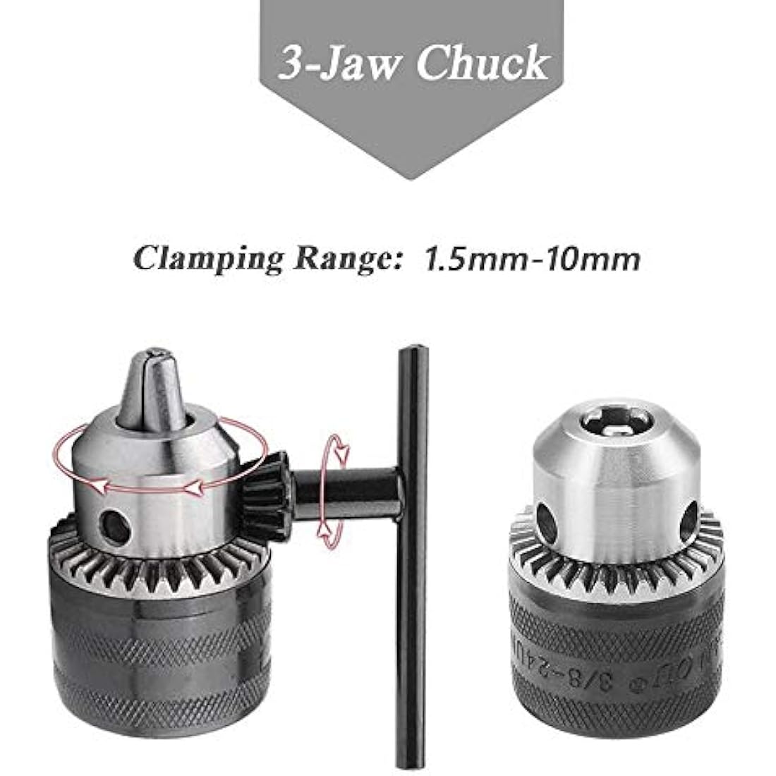 Mesee 1.5-10mm Capacity Drill Chuck SDS Plus Adapter, Mount 3/8-24UNF Quick Change Converter Impact Drive Bits Conversion Tool With Key